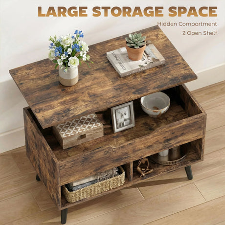 HOMCOM Lift Top Coffee Table with Hidden Storage Living Room Table Metal Legs 75 cm Rustic Brown
