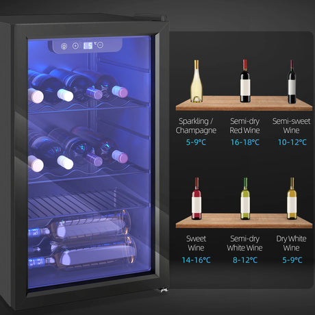 HOMCOM 24 Bottle Wine Cooler, 68 Litre Capacity, 4-16C Freestanding Drinks Beer Wine Fridge with Glass Door, Black
