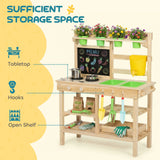 AIYAPLAY Kids Mud Kitchen, Outdoor Wooden Play Kitchen with Kitchenware & Garden Tools, Pretend Play Outdoor Toys, Natural