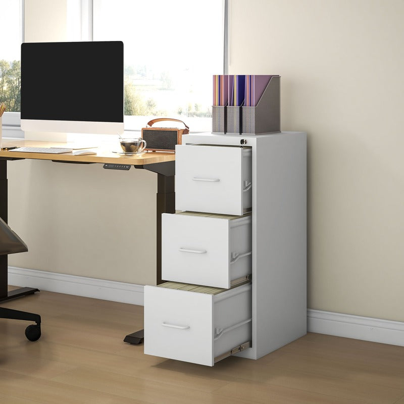 HOMCOM Three-Drawer Modern Steel Filing Cabinet - Cream