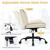 PU Leather Armless Desk Chair with Wide Backrest and Seat-Beige