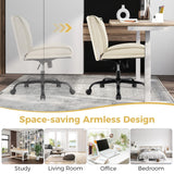 PU Leather Armless Desk Chair with Wide Backrest and Seat-Beige