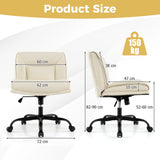 PU Leather Armless Desk Chair with Wide Backrest and Seat-Beige