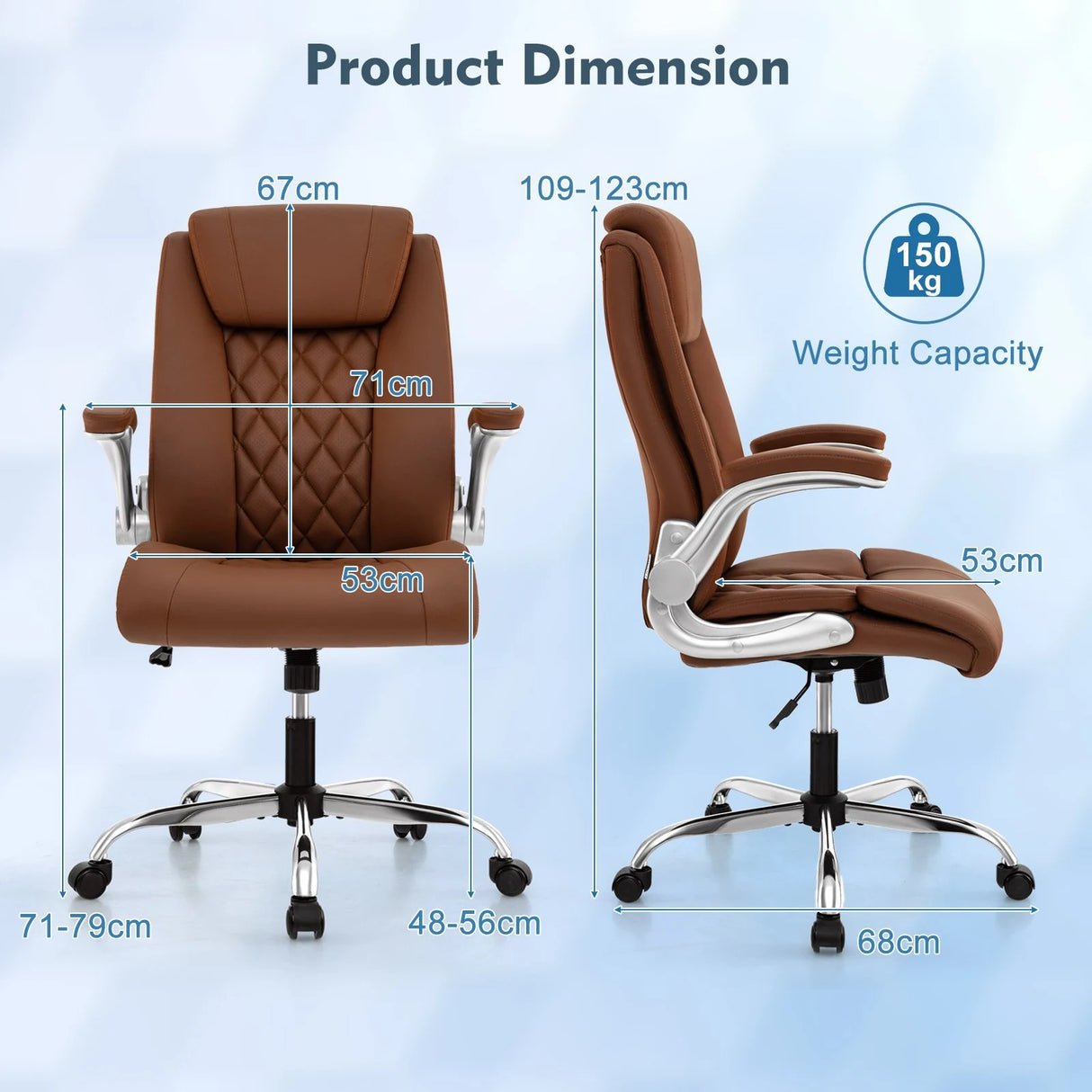 Modern Height Adjustable PU Leather Office Chair with Rocking Function-Brown