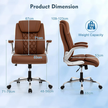 Modern Height Adjustable PU Leather Office Chair with Rocking Function-Brown