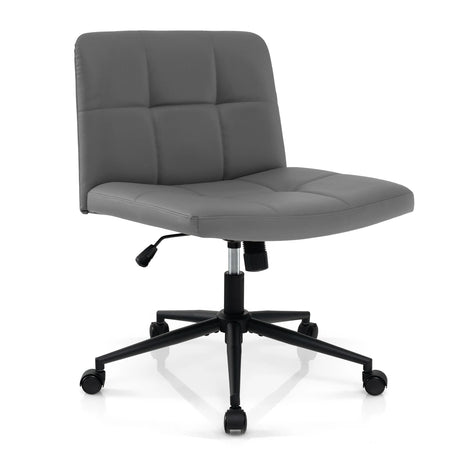 PU Leather Upholstered Cross-legged Office Chair with Wheels-Grey