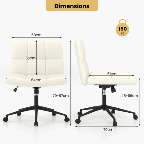 Height-adjustable Armless Desk Chair with Wheels for Home Office Make Up-Beige