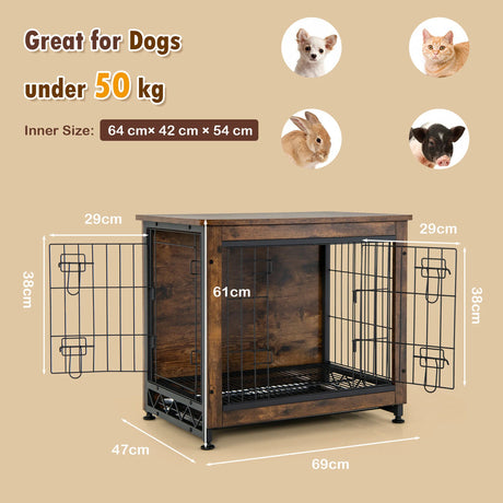 Dual Use Wooden Dog Crate with Double Doors & Removable Tray