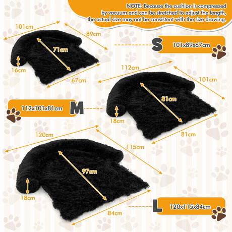 Fluffy Dog Mat Couch Cover Protector with Detachable Washable Cover and Anti-slip Bottom-Black-S