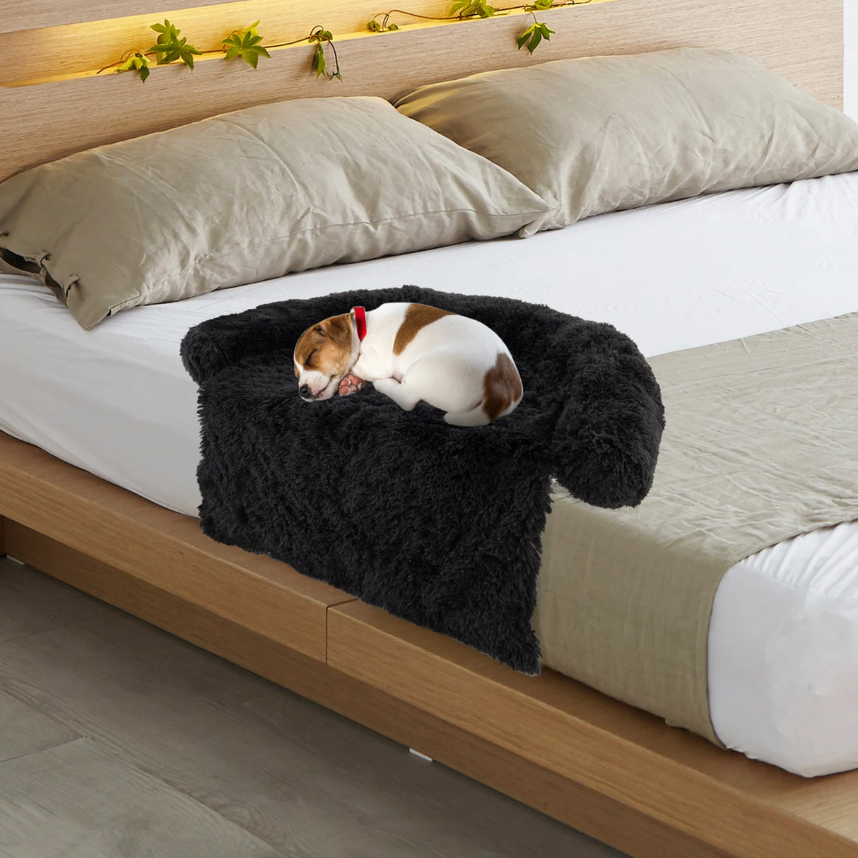 Fluffy Dog Mat Couch Cover Protector with Detachable Washable Cover and Anti-slip Bottom-Black-S