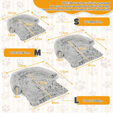 Fluffy Dog Mat Couch Cover Protector with Detachable Washable Cover and Anti-slip Bottom-White-L