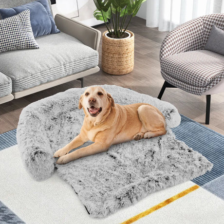 Fluffy Dog Mat Couch Cover Protector with Detachable Washable Cover and Anti-slip Bottom-White-L