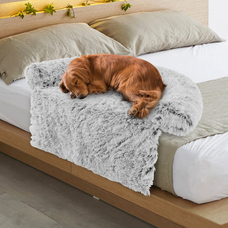 Fluffy Dog Mat Couch Cover Protector with Detachable Washable Cover and Anti-slip Bottom-White-L