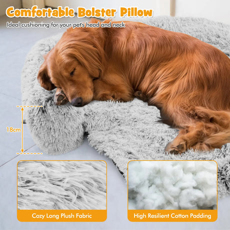 Fluffy Dog Mat Couch Cover Protector with Detachable Washable Cover and Anti-slip Bottom-White-L