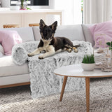 Fluffy Dog Mat Couch Cover Protector with Detachable Washable Cover and Anti-slip Bottom-White-M