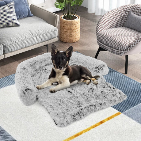 Fluffy Dog Mat Couch Cover Protector with Detachable Washable Cover and Anti-slip Bottom-White-M