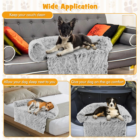 Fluffy Dog Mat Couch Cover Protector with Detachable Washable Cover and Anti-slip Bottom-White-M