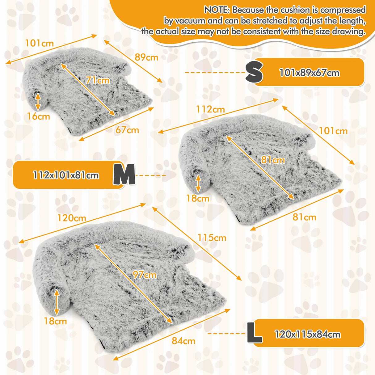 Fluffy Dog Mat Couch Cover Protector with Detachable Washable Cover and Anti-slip Bottom-White-S