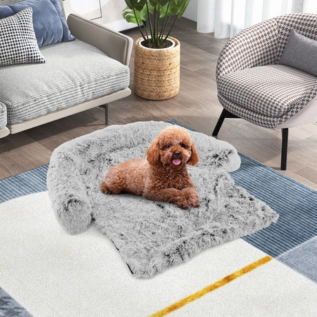 Fluffy Dog Mat Couch Cover Protector with Detachable Washable Cover and Anti-slip Bottom-White-S