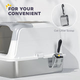 PawHut Extra Large Stainless Steel Litter Box, Enclosed Cat Litter Tray with Scoop, Deodorizer Bag, Front-Entry and Top-Exit