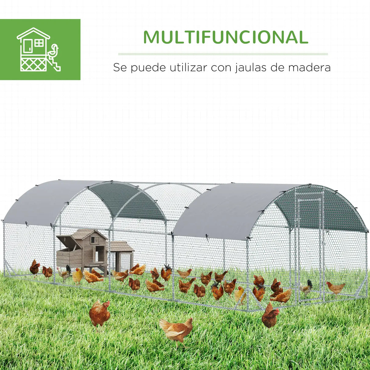 PawHut Walk In Chicken Run Galvanised Chicken Coop Hen Poultry House Cage Pet Playpen Garden with Water-Resist Covers