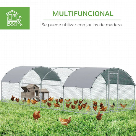 PawHut Walk In Chicken Run Galvanised Chicken Coop Hen Poultry House Cage Pet Playpen Garden with Water-Resist Covers