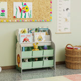 AIYAPLAY Kids Storage Unit, Toy Organiser with 6 Fabric Drawers and 2-Tier Sling Book Rack for Bedroom, Playroom, Nursery, Green