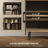 HOMCOM 176 cm Kitchen Cupboard with LED Lights - Oak and Black