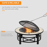 Outsunny 2-in-1 Φ84cm Metal Large Fire Pit, Outdoor Firepit Bowl with Grill, Spark Screen Cover, Fire Poker for BBQ, Garden, Bonfire, Patio, Black