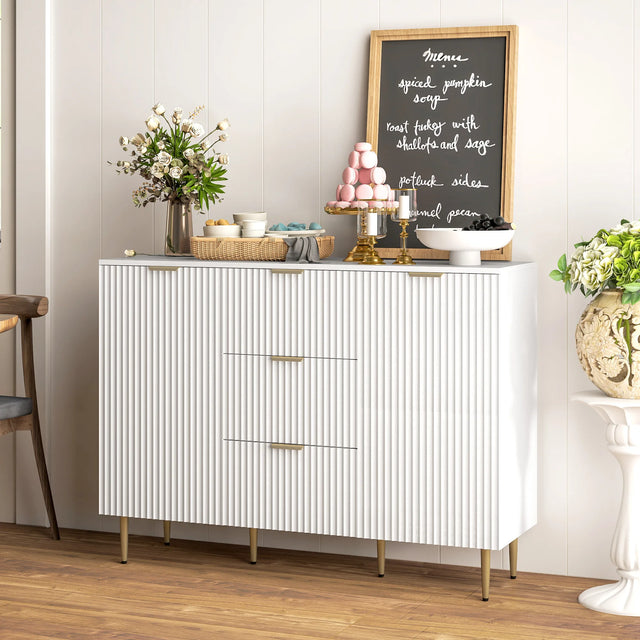 HOMCOM 2-Door Sideboard with 3 Drawers and Adjustable Shelves - White