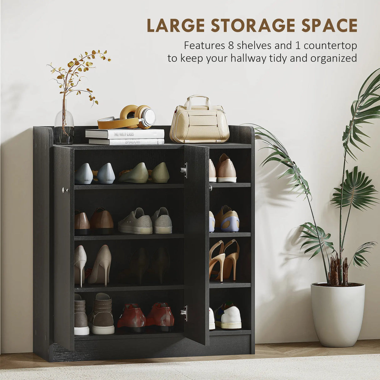 HOMCOM Shoe Storage Cabinet with Adjustable Shelves - Black