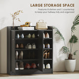 HOMCOM Shoe Storage Cabinet with Adjustable Shelves - Black
