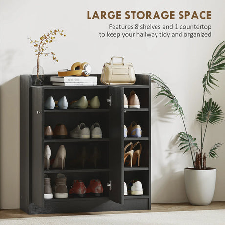 HOMCOM Shoe Storage Cabinet with Adjustable Shelves - Black