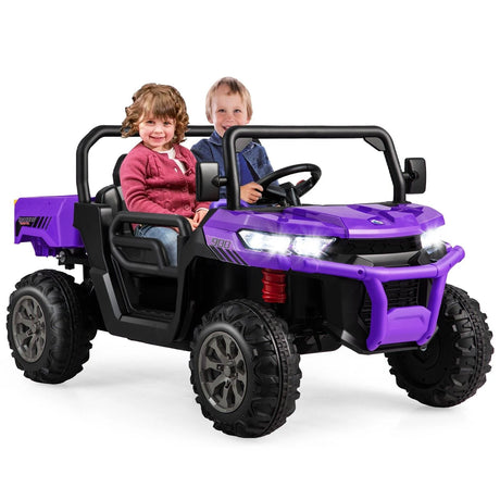 12V Electric Kids Ride-On 2-Seater Dump Truck-Purple