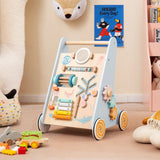 8-in-1 Wooden Baby Walker with Wheels for Toddlers 1+ Years Old-Blue