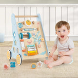 8-in-1 Wooden Baby Walker with Wheels for Toddlers 1+ Years Old-Blue