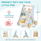 8-in-1 Wooden Baby Walker with Wheels for Toddlers 1+ Years Old-Blue