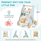 8-in-1 Wooden Baby Walker with Wheels for Toddlers 1+ Years Old-Blue