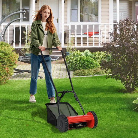 Cylinder mower hand-held lawn mower with 30 cm cutting width 18.5 liter grass catcher red