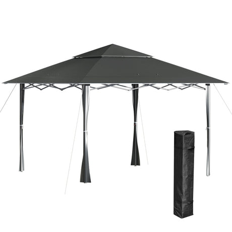 Outsunny 4 x 4m Pop-up Gazebo Double Roof Canopy Tent with UV Proof, Roller Bag & Adjustable Legs Outdoor Party, Steel Frame, Dark Grey