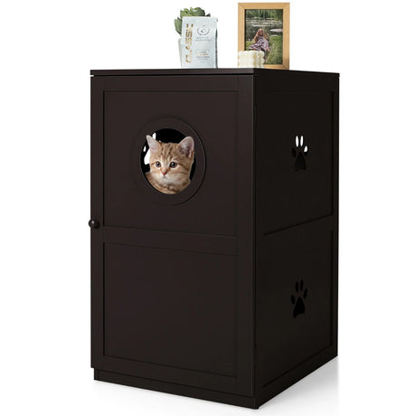 2-Tier Litter Box Enclosure with Anti-Toppling System for Home Pet