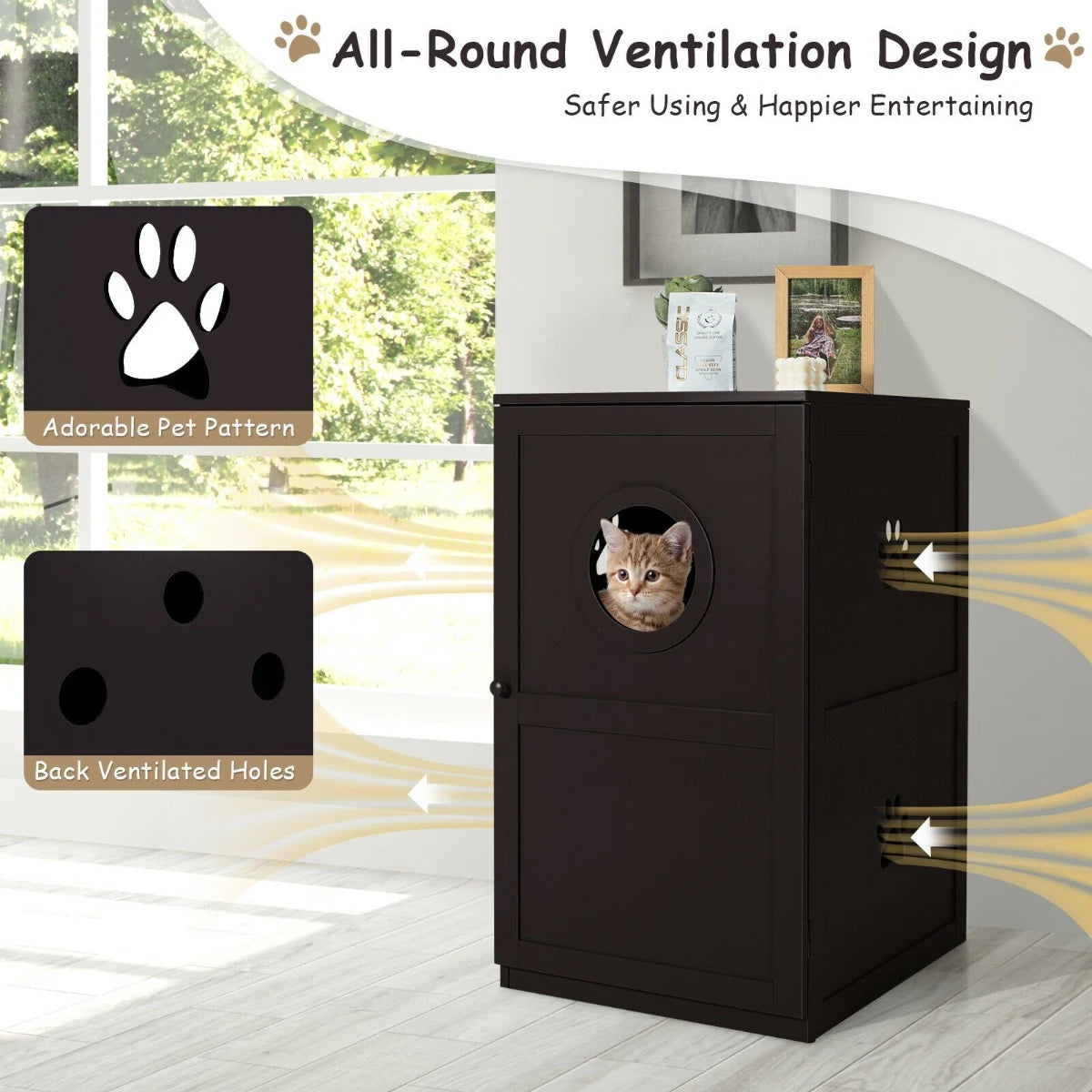 2-Tier Litter Box Enclosure with Anti-Toppling System for Home Pet