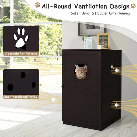 2-Tier Litter Box Enclosure with Anti-Toppling System for Home Pet