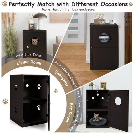 2-Tier Litter Box Enclosure with Anti-Toppling System for Home Pet