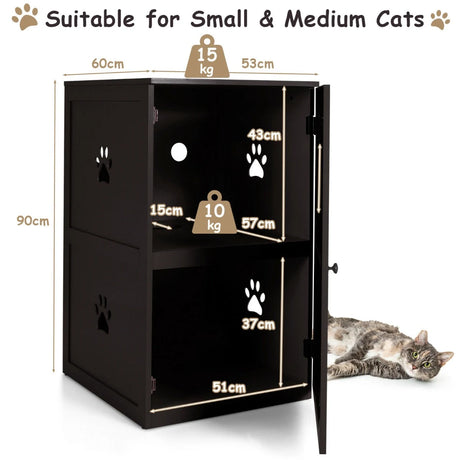 2-Tier Litter Box Enclosure with Anti-Toppling System for Home Pet