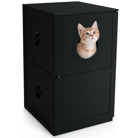 2-Tier Litter Box Enclosure with Anti-Toppling System for Home Pet