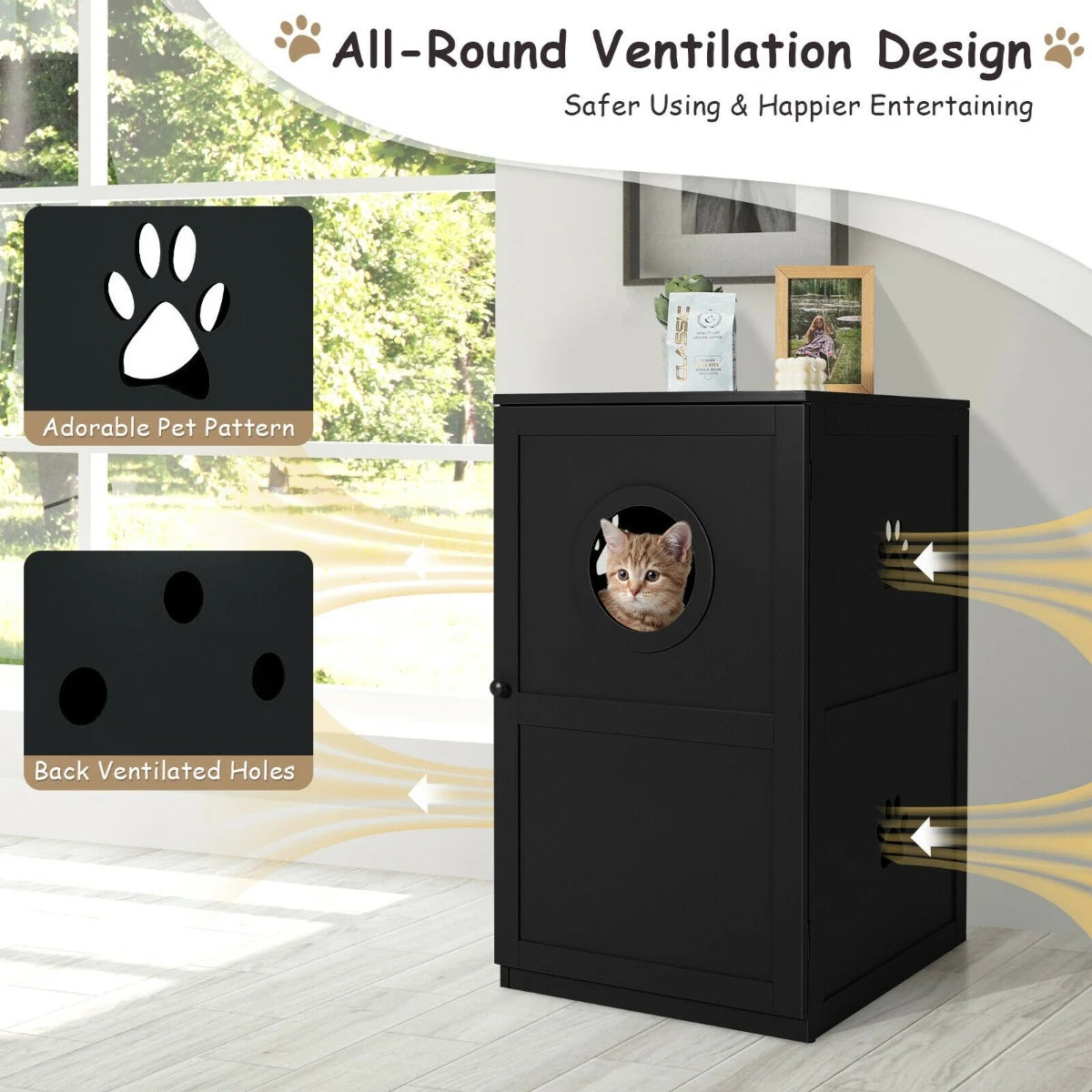 2-Tier Litter Box Enclosure with Anti-Toppling System for Home Pet