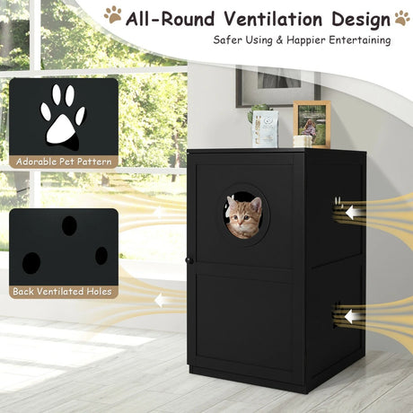 2-Tier Litter Box Enclosure with Anti-Toppling System for Home Pet