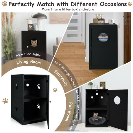 2-Tier Litter Box Enclosure with Anti-Toppling System for Home Pet