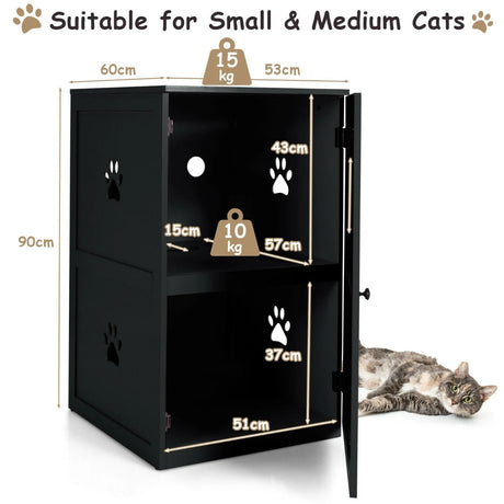 2-Tier Litter Box Enclosure with Anti-Toppling System for Home Pet